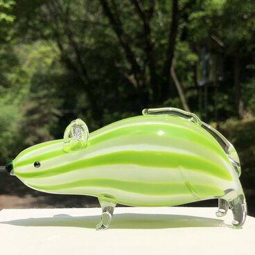 ガラスのふうせんねずみ　黄緑色ストライプ
