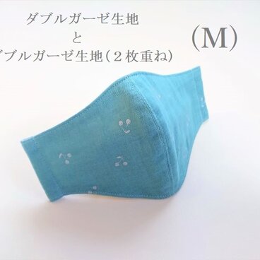 横顔キレイなガーゼ立体マスク＊Mサイズ＊（さくらんぼターコイズ・６重ガーゼ）