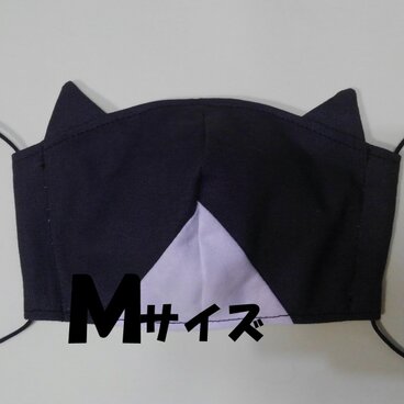 猫耳つき！！にゃんこマスク ごましおM　シーチング　ガーゼ