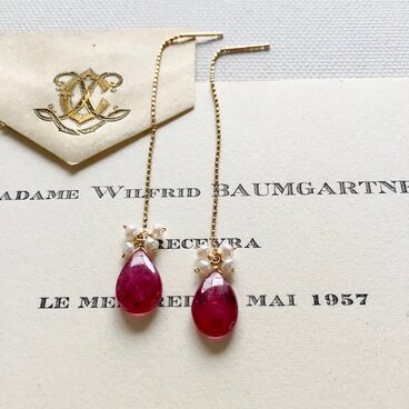 【K10】ルビーとケシパールのピアス