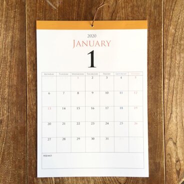 ＊2020年12月始まり 壁掛けカレンダー＊【厚口上質紙/白色/A4/イエローテープ/切取式】