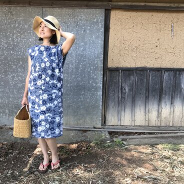 プライスダウン！ 浴衣地のフレンチスリーブワンピース