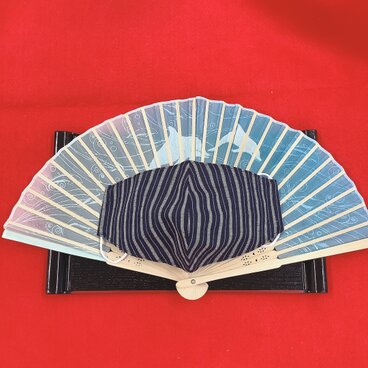 【夏マスク】冷感接触　男前マスク　紺黄縦縞