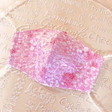 夏用♪綿100%リップル素材の涼感立体マスク(ピンクお花)