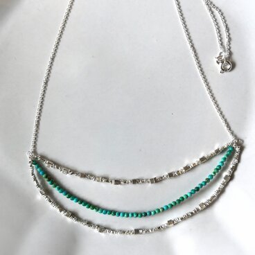 カレンシルバーと天然ターコイズのシルバーネックレス