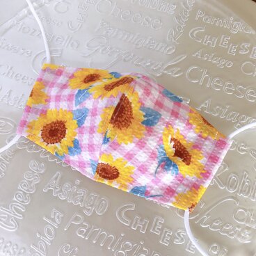 夏用♪綿100%リップル素材の涼感立体マスク(ピンクひまわり)