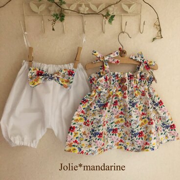 ベビーサイズチュニックキャミソール＆スカートとかぼちゃパンツセット（フローラルガーデン　ホワイト）