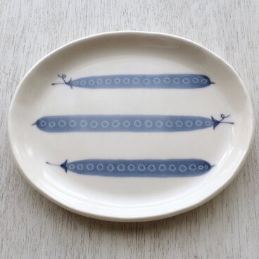 楕円絵皿・中/ロングビーンズ【Japanese Blue】
