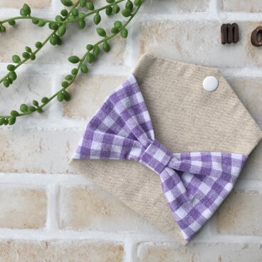 大きめリボンのマスクケース　ラベンダーチェック