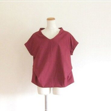 ボルドー* フロントタックブラウス