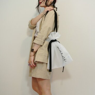 ●オフホワイト●シアー2WAY巾着バッグ ショルダーバッグ 手刺繍●シースルー オーガンジー メッシュ