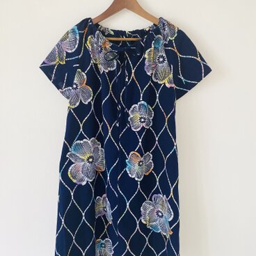 花と波線7色浴衣地のチュニックワンピース・おまけ付き