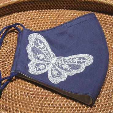 ワンポイントレース×ダブルガーゼ 立体布マスク(女性用ふつう)