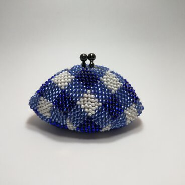 ミニミニビーズがま口 ギンガムチェック ブルー