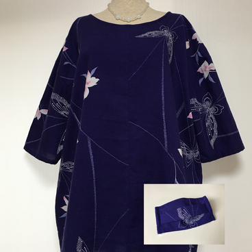 共布マスク付き 浴衣反物から シンプルチュニック ゆったり