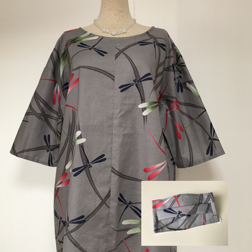 共布マスク付き 浴衣反物から シンプルチュニック ゆったり