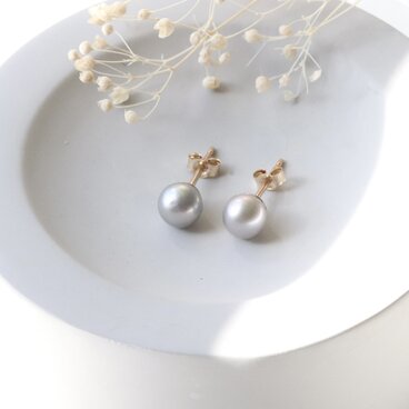 シルバーグレー淡水真珠 一粒ピアス 14Kgf｜フォーマルにも｜ー Quiet Grace ー