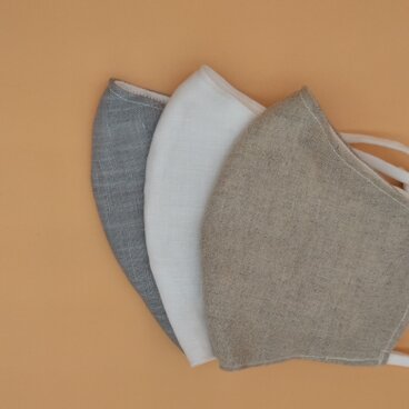 秋いろベージュ❁麻のおしゃれ立体マスク（調節ゴム・ポケット付き）