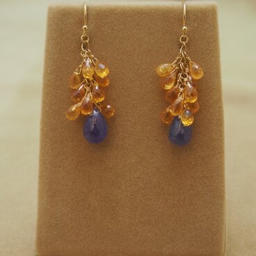 オレンジガーネット & タンザナイト シャポーピアス