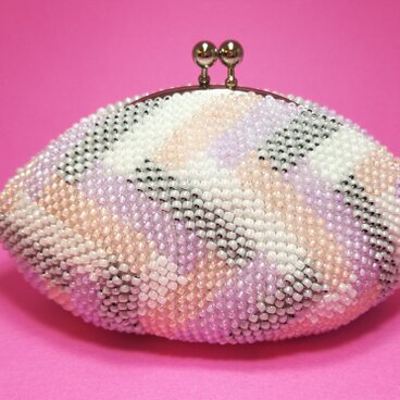 ビーズがま口 ヘリンボーン ベビーカラー