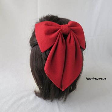 髪飾り 縮緬大リボン はいからさん<フェルト調芯入り>(深赤)袴・着物・成人式・卒業式・七五三・和装小物