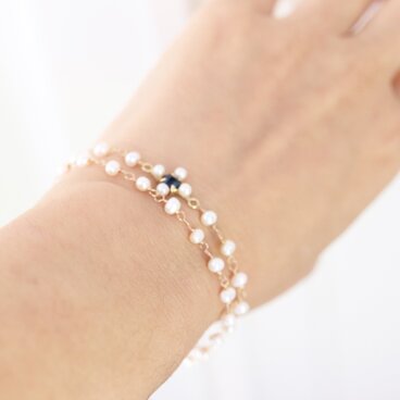 18K Blue Sapphire とバロック小粒パールの ２連ブレスレット