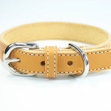 【残り１本】高級本革レザー首輪〈小型犬〉マスタード色　幅１７ｍｍ　厚さ３.８ｍｍ【送料無料】