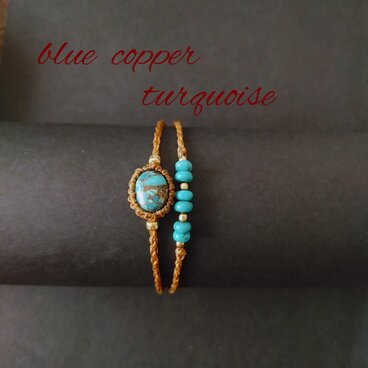 ブルーコッパーターコイズのマクラメ2連ブレスレット