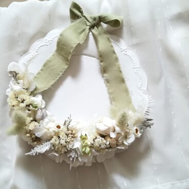 【受注製作】白い花々のハーフwreath(リース　プリザーブドフラワー　ドライフラワー　アンティーク)