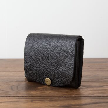 イタリア製牛革の二つ折り財布５ ／ ブラック※受注製作