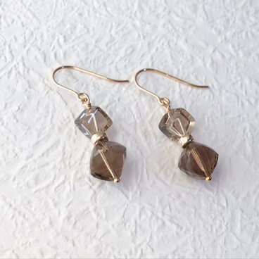 14kgf ブラウンダブルスクエア◇ピアス