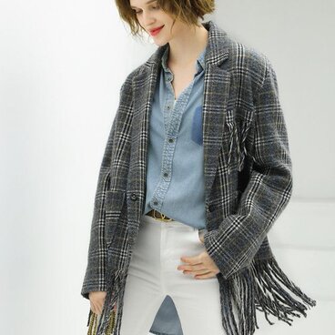 CT1252.00031 チェックフリンジコートJK