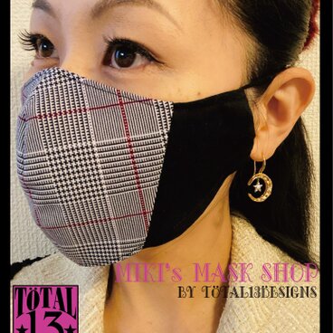 グレンチェック　モード系　おしゃれマスク　秋冬マスク　布マスク　立体マスク　大きめ　フィルターポケット　メンズマスク