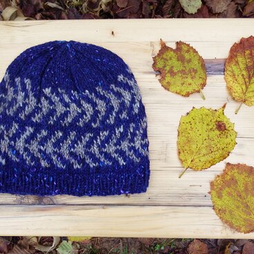 アイスランドスタイルの編み込み帽子 / Denim×Grey（デニム×グレイ）