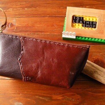 水牛革　ウォーターバッファロー　レザー　パッチワーク　　ポーチ　