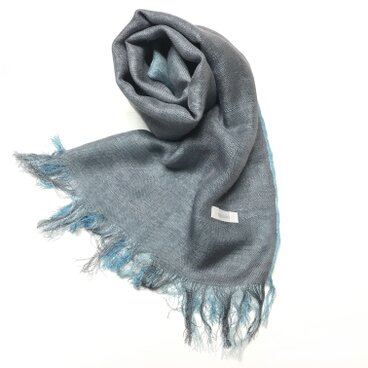 国産シルク100％手描き染めストール 白群&銀鼠