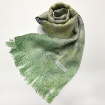 国産シルク100％手描き染めストール 若緑&菜の花色&灰色