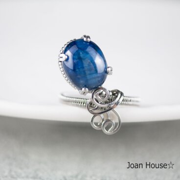 カイヤナイトのワイヤーウェービングリング【１点物】