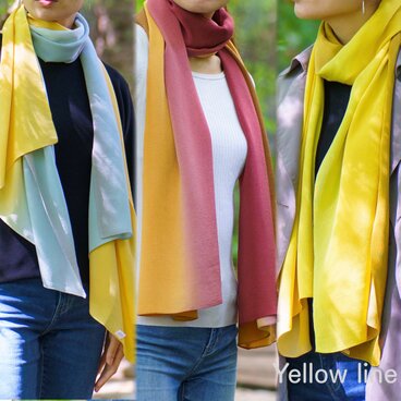 大判 シルク ちりめん ストール 和ぼかし イエロー系 化粧箱付き ギフトにも