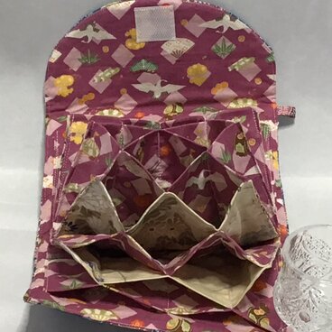 ウール着物地と木綿和柄　15ポケットじゃばらファスナーポケット　カードケース