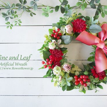 デージーと赤い実のリース〜長く飾れるアーティフィシャルリース[F211008]