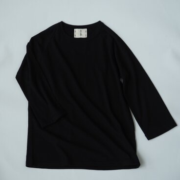 無添加ウールTシャツ(七分袖) シミーズラグラン　墨 サイズ1 尾州【糸と色】