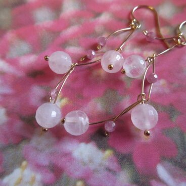 ローズクォーツ Branche 14kgf ピアス