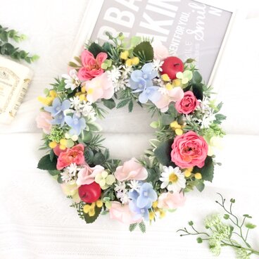 ミモザとローズとハーブ春のリース