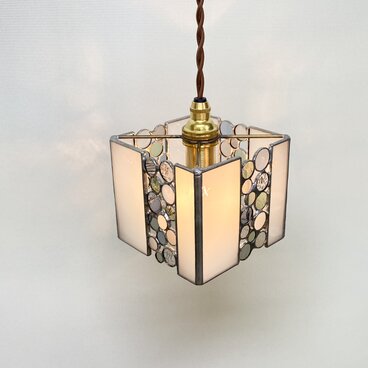 ステンドグラスランプ　しかくあぶく入り・ホワイト