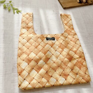 ラタン柄【裏地付き】底マチが広いコンビニ型エコバッグ