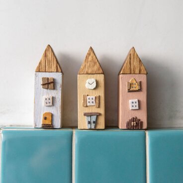 [受注制作]　ミニチュア ハウス 3点セット 木製 インテリア雑貨