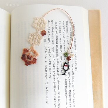 ねこしおり（ちょっと渋色）菱　茶色　/タティングレース