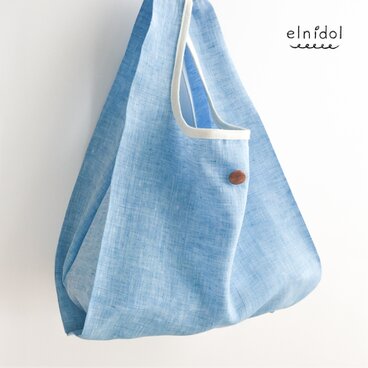 コンビニにもちょうどいい　軽量エコバッグ　リネン　ライトブルー