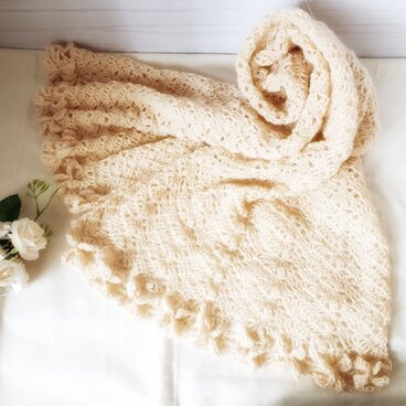 春先ウールの柔らかミニショール/アイボリー※1点限定品